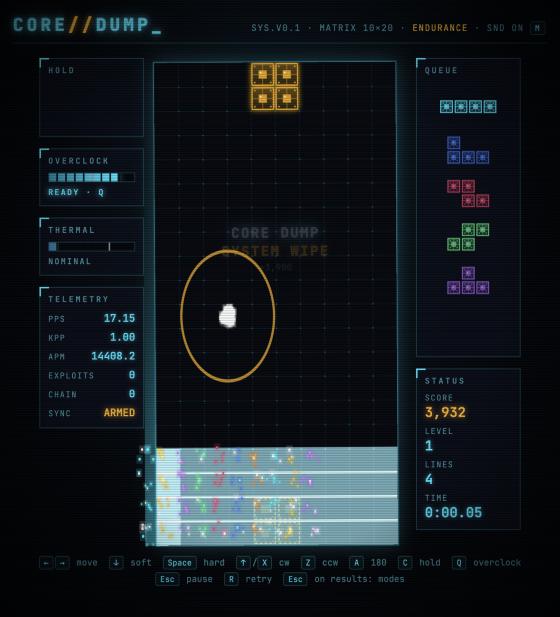 Core Dump plus System Wipe: particles, ring and a tilted board