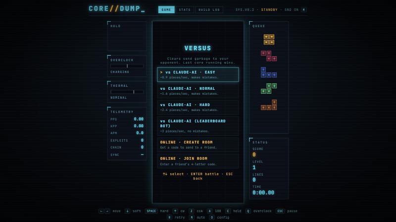 Versus menu with bot levels and online rooms